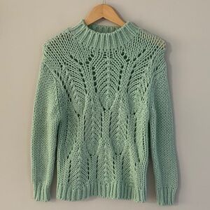Reiss Amber Wool Blend Open Knit Mock Neck Sweater Size Small Mint Green